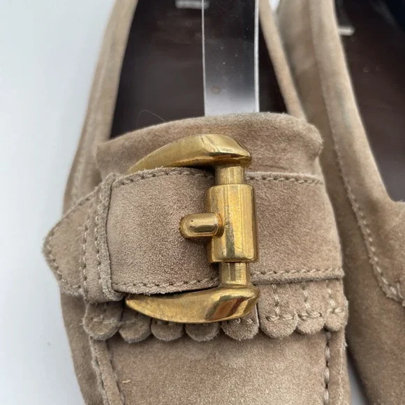 Burberry Shoes Women 6 Flats Driving Beige Loafer Leather Moccasin Buckle Strap - Picture 4 of 10